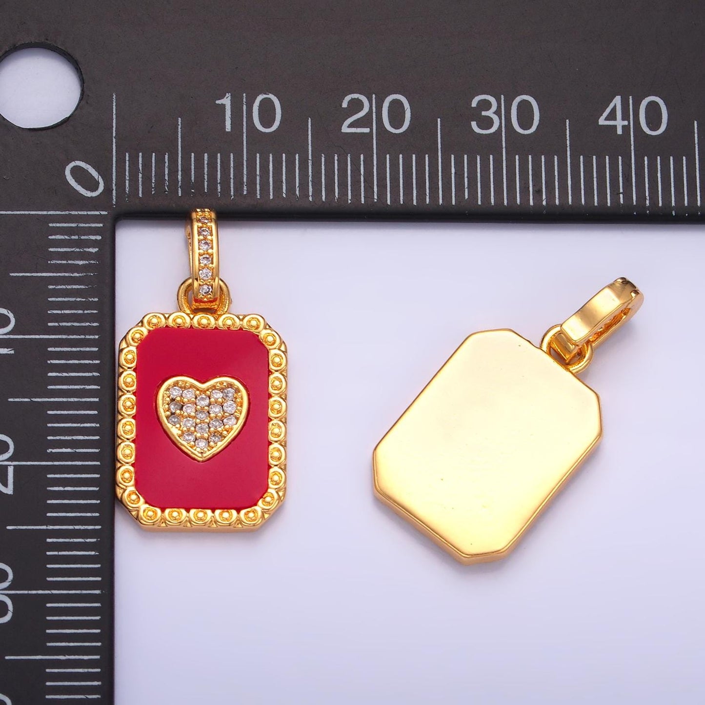 24K Gold Filled Red White Enamel Pendant Gold Heart Charm Necklace with CZ Bail Removable Valentine Jewelry Wholesale AA1056