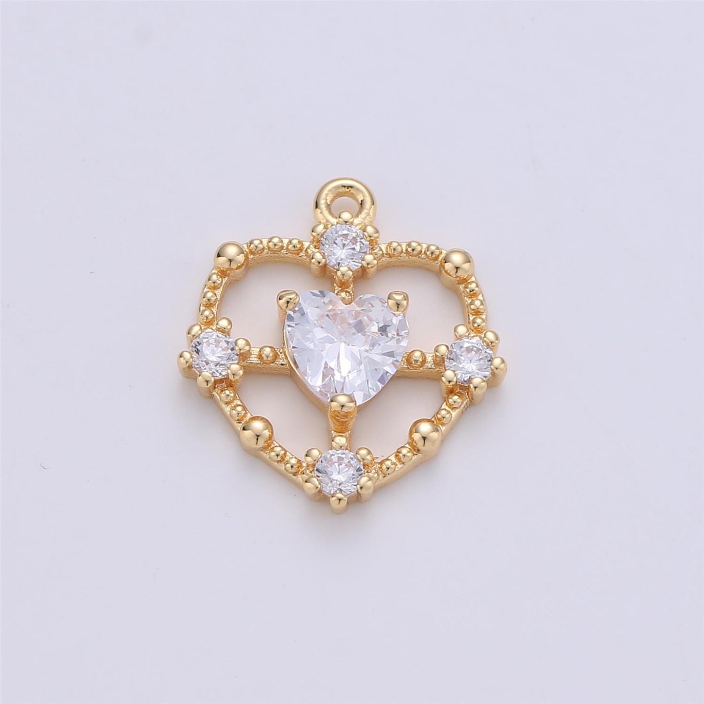 15x13mm Dainty Gold Filled Heart charm, micro pave heart, mini heart charms, heart pendant, cubic Charm Necklace Earring Bracelet C-591