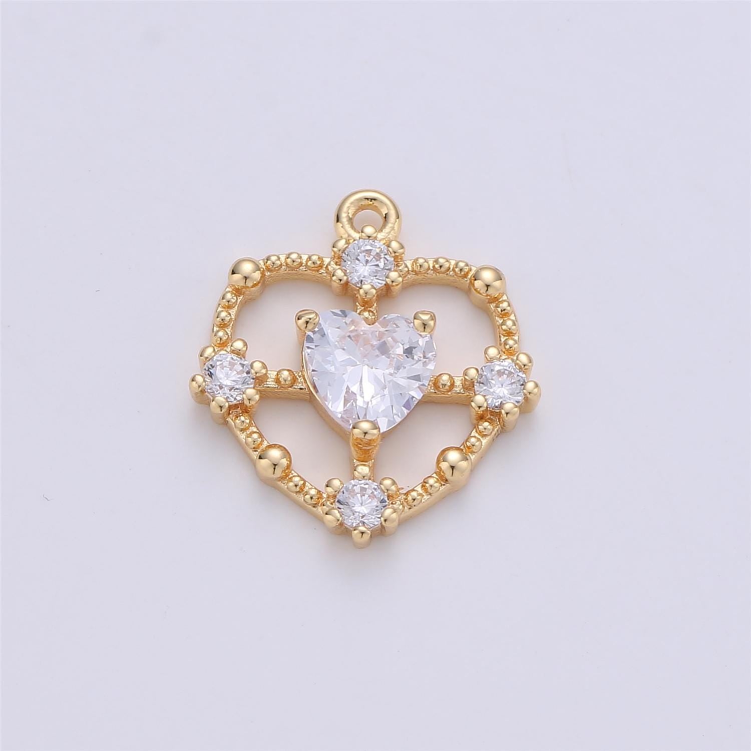 15x13mm Dainty Gold Filled Heart charm, micro pave heart, mini heart charms, heart pendant, cubic Charm Necklace Earring Bracelet C-591