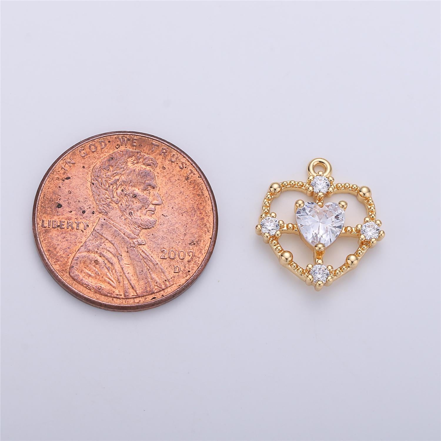 15x13mm Dainty Gold Filled Heart charm, micro pave heart, mini heart charms, heart pendant, cubic Charm Necklace Earring Bracelet C-591
