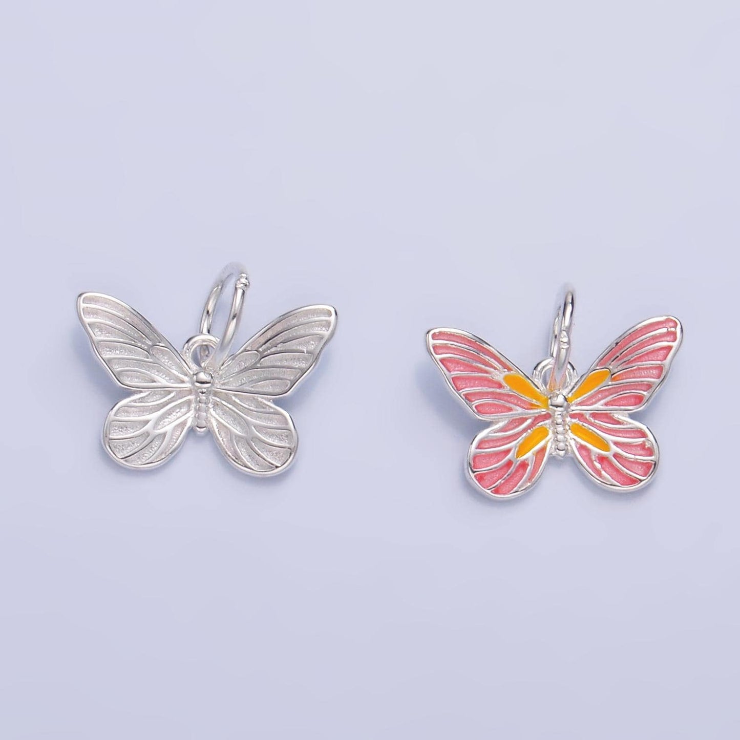Sterling Silver S925 Monarch Charm Pink Enamel Butterfly Charm Mariposa Silver Butterfly Wings Charm | SL-516