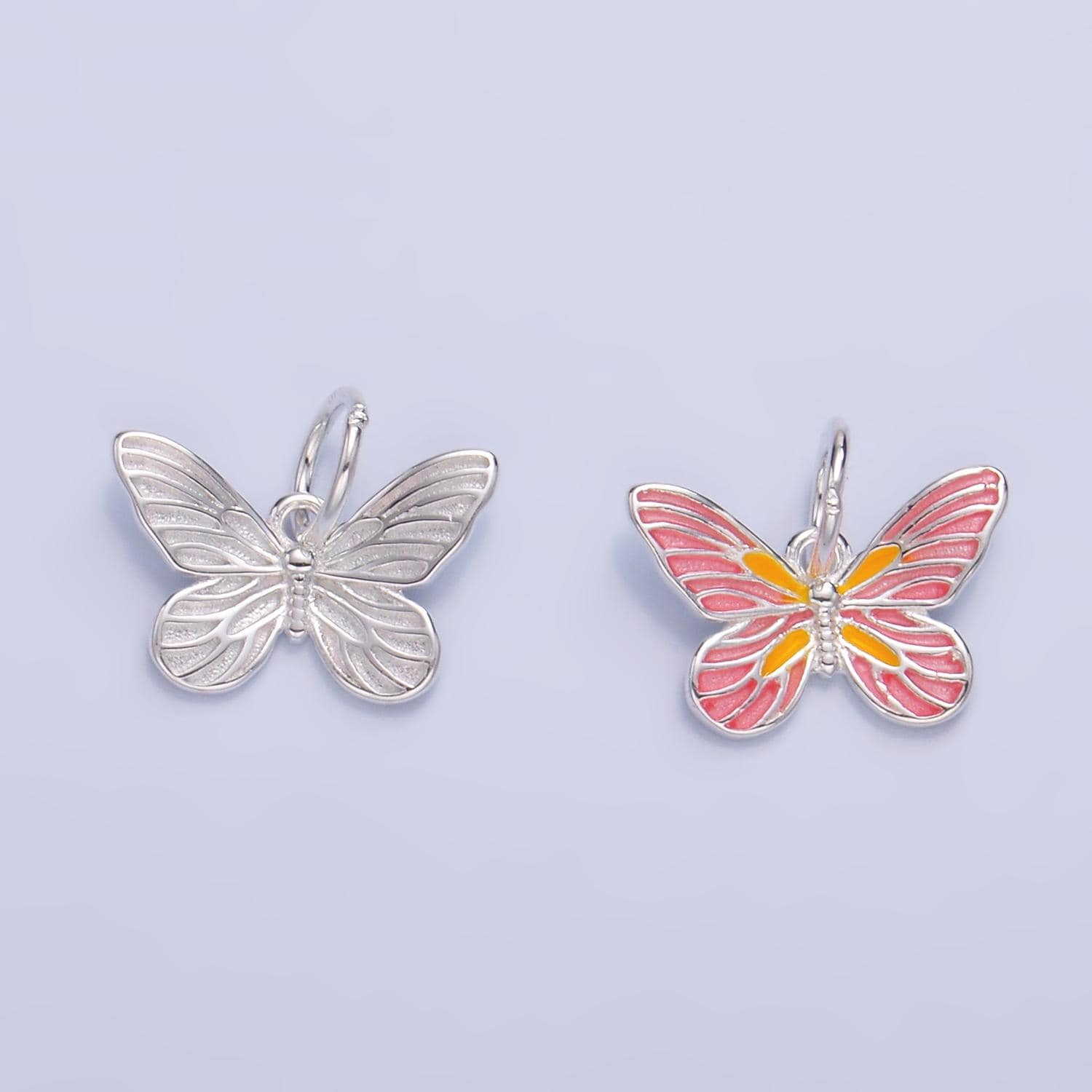 Sterling Silver S925 Monarch Charm Pink Enamel Butterfly Charm Mariposa Silver Butterfly Wings Charm | SL-516