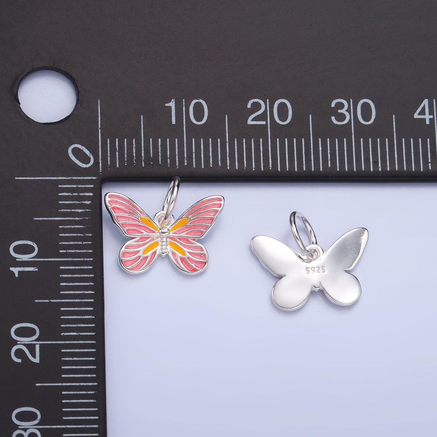 Sterling Silver S925 Monarch Charm Pink Enamel Butterfly Charm Mariposa Silver Butterfly Wings Charm | SL-516