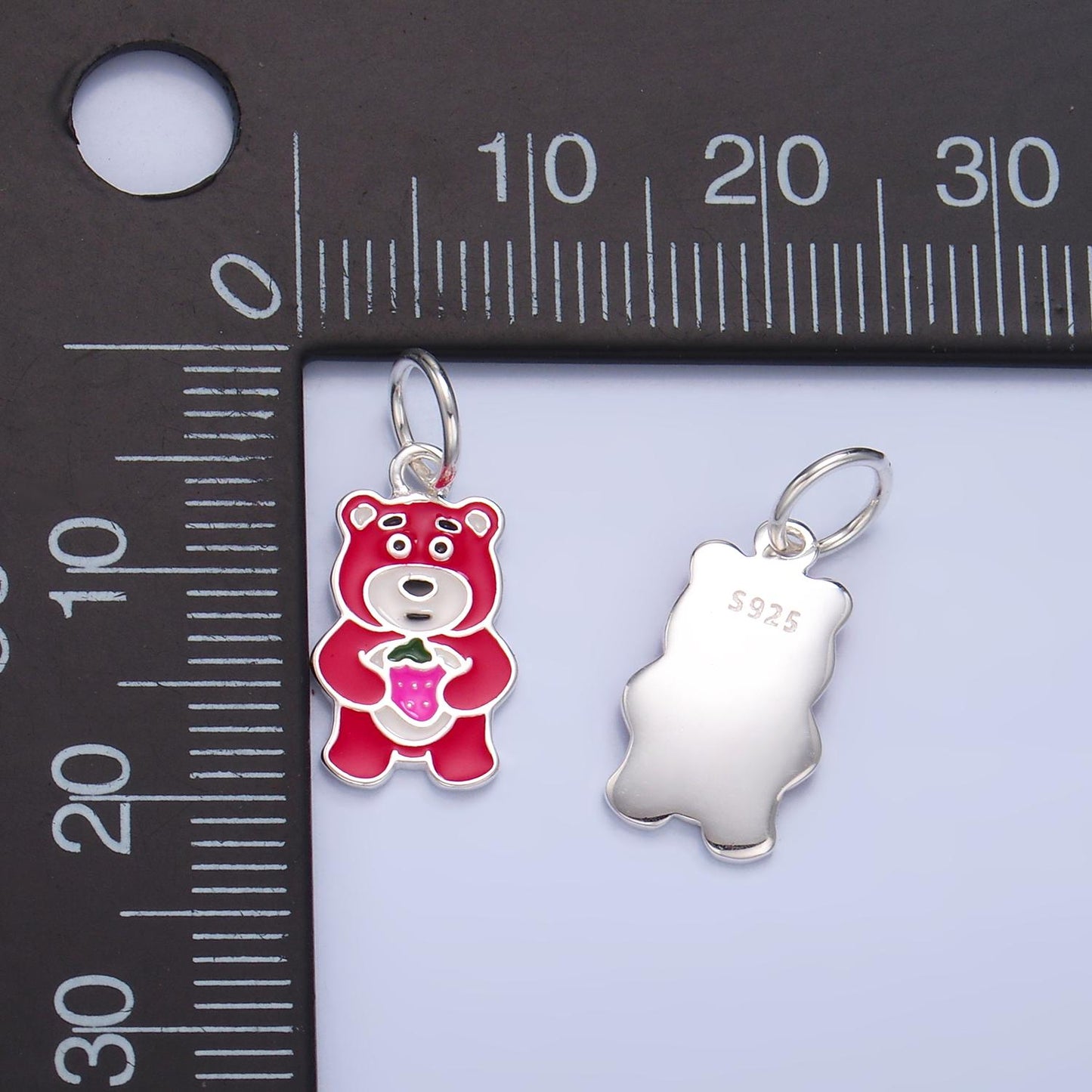 S925 Sterling Silver Teddy Bear Charm Pink Bear Charm for Kids Jewelry SL518