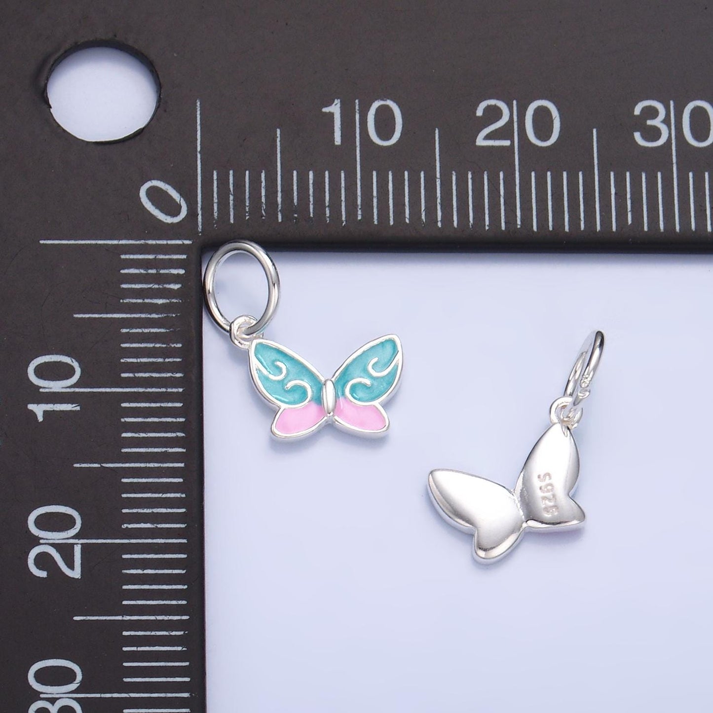 Mini Silver Pink Butterfly Charms Sterling Silver Mariposa Pendant Enamel Butterfly Charm Bracelet Necklace Supply SL527