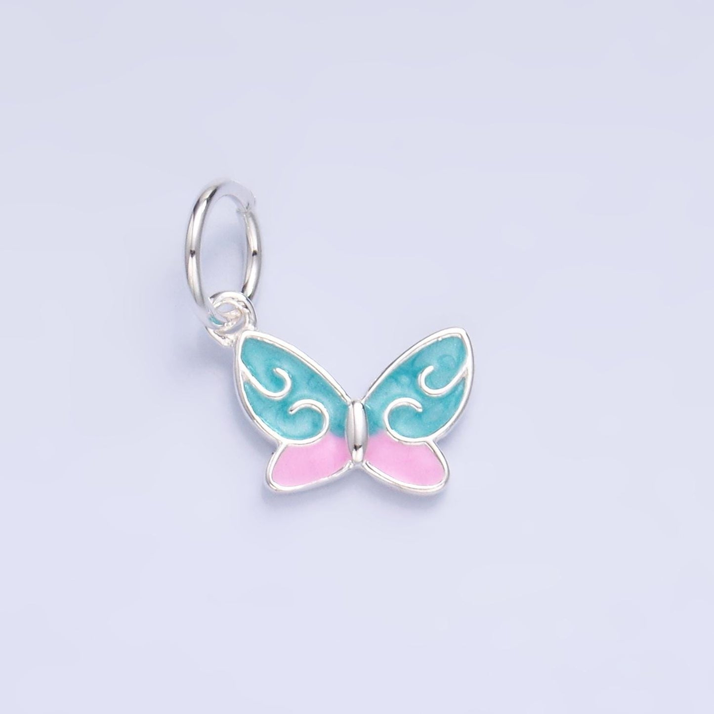 Mini Silver Pink Butterfly Charms Sterling Silver Mariposa Pendant Enamel Butterfly Charm Bracelet Necklace Supply SL527