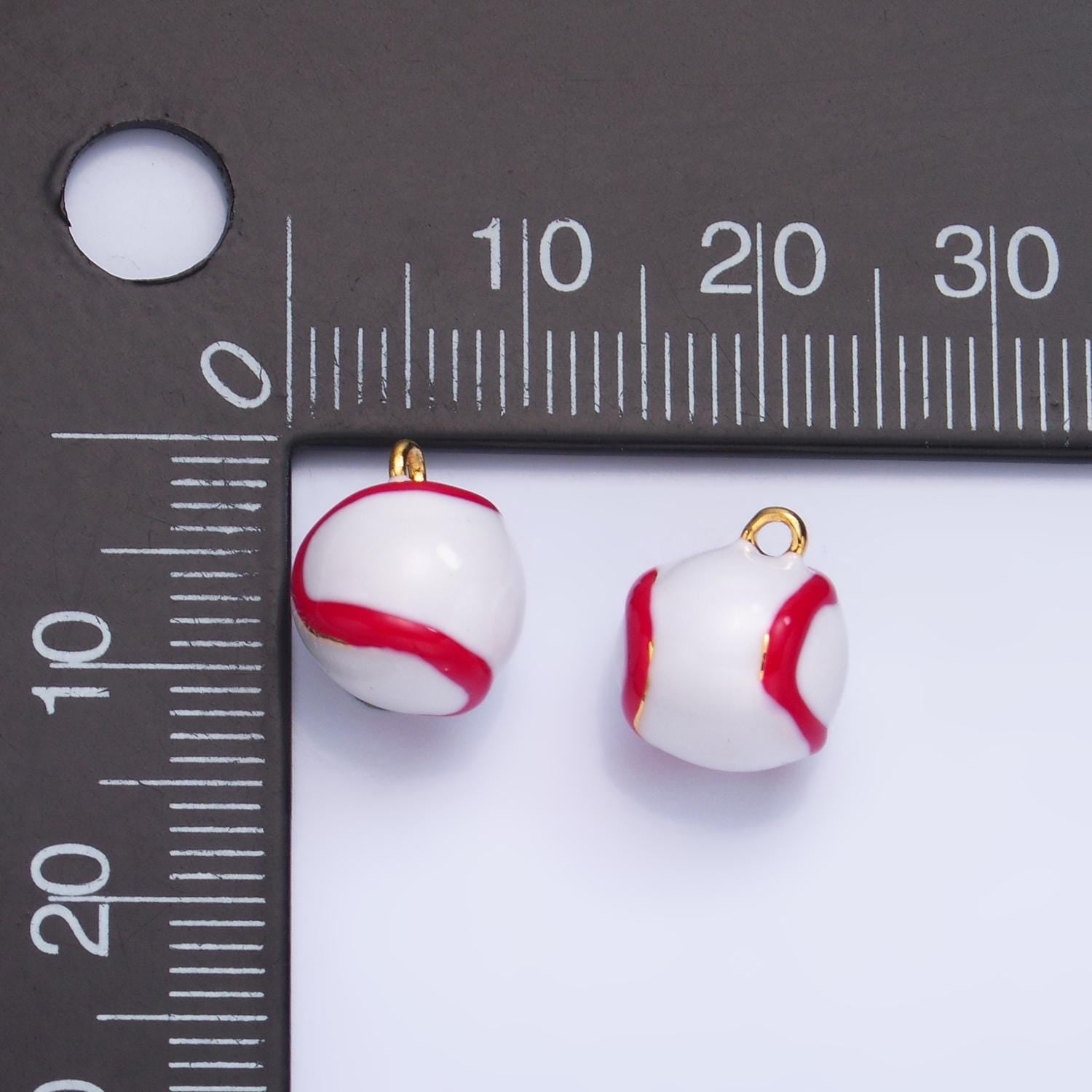 Round Beads Enamel Baseball Red Lacing Charm Sport Ball Pendant Game Day Team Bracelet Necklace Charm Inspired | W126