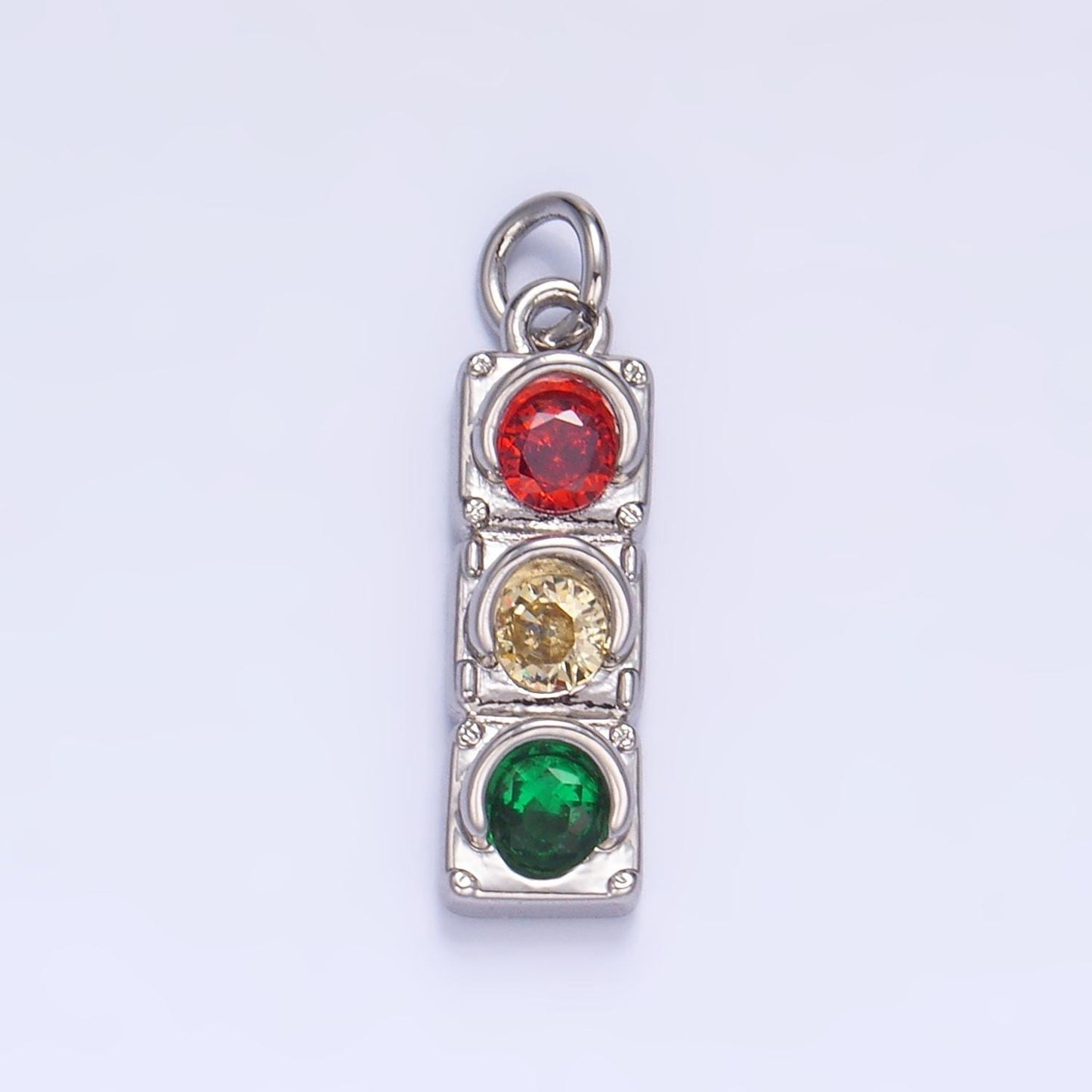 24K Gold Filled Red Yellow Green Traffic Light Charm Micro Paved CZ Dainty Stoplight Signal Pendant | W246