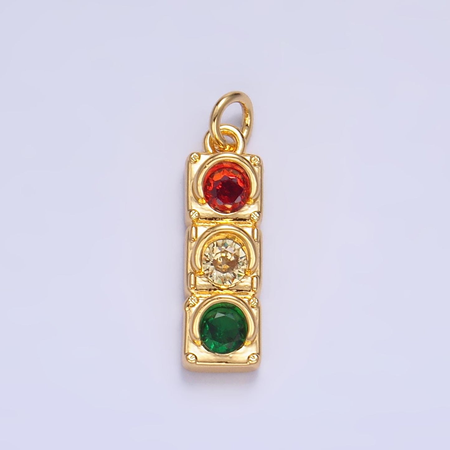 24K Gold Filled Red Yellow Green Traffic Light Charm Micro Paved CZ Dainty Stoplight Signal Pendant | W246