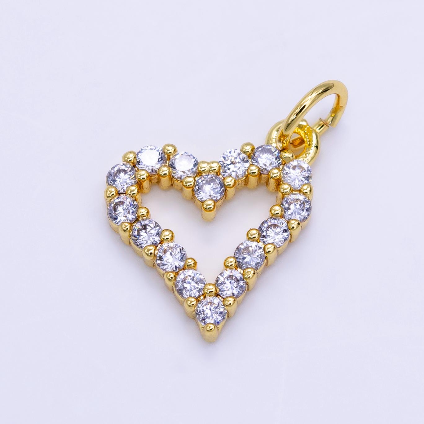 1pc 24k Gold Micro Pave CZ Heart Pendant Charm Open Heart Micro Pave CZ Pendant Charm, For DIY Jewelry D163