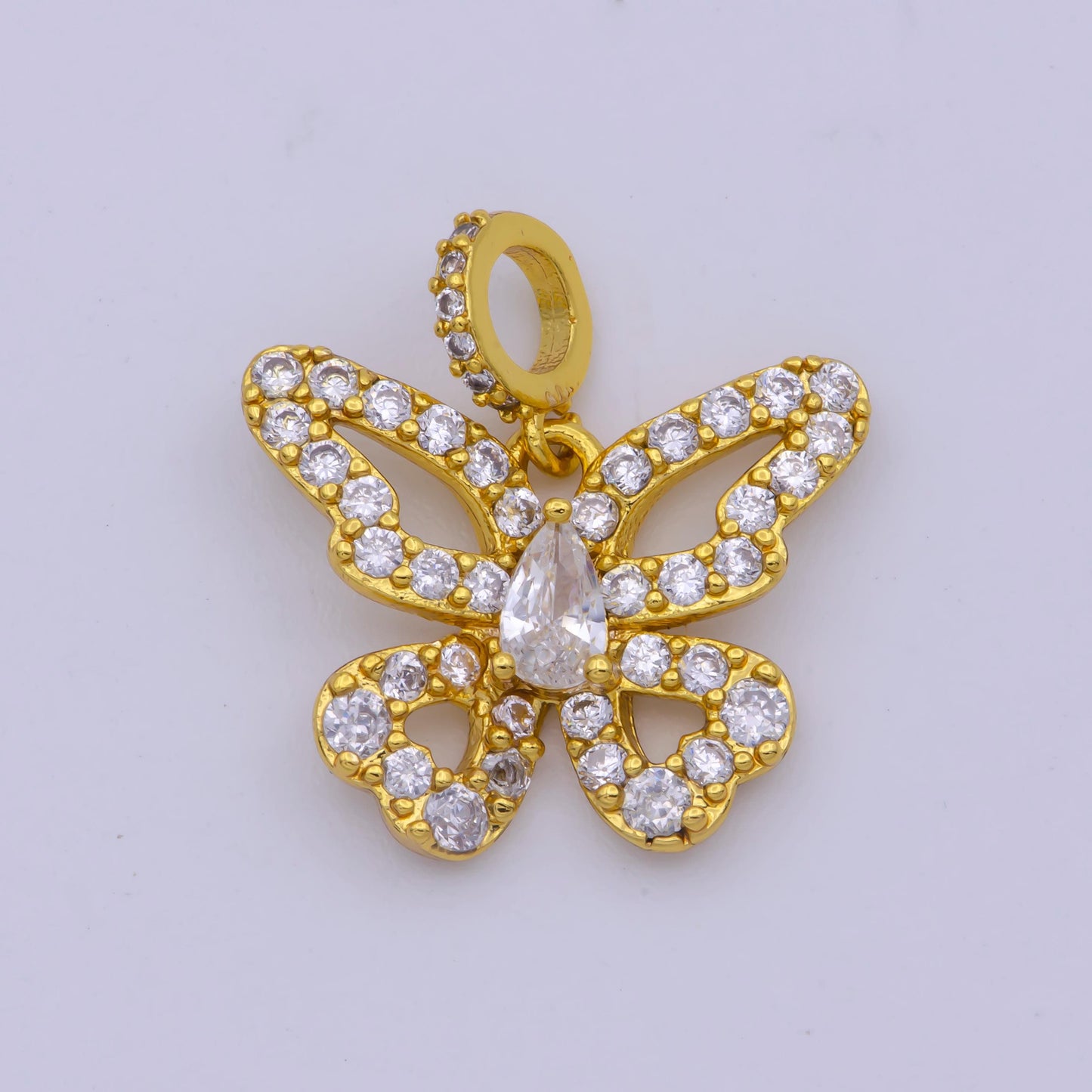 1pc 24k Gold Micro Pave butterfly Charm, Cubic Zirconia Mariposa Pendant Charm, For DIY Jewelry I330