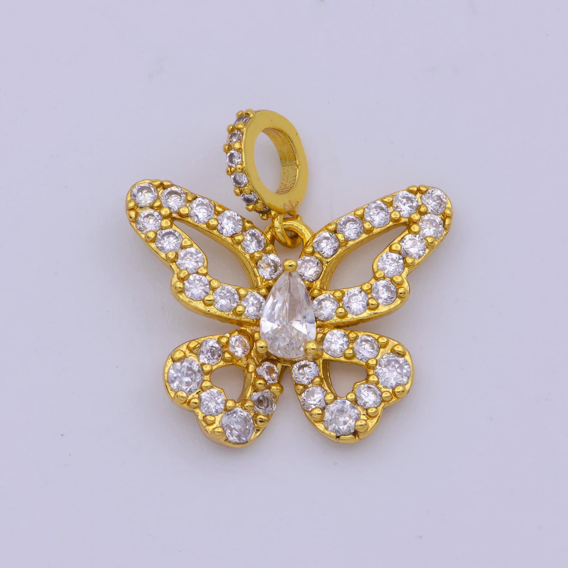 1pc 24k Gold Micro Pave butterfly Charm, Cubic Zirconia Mariposa Pendant Charm, For DIY Jewelry I330