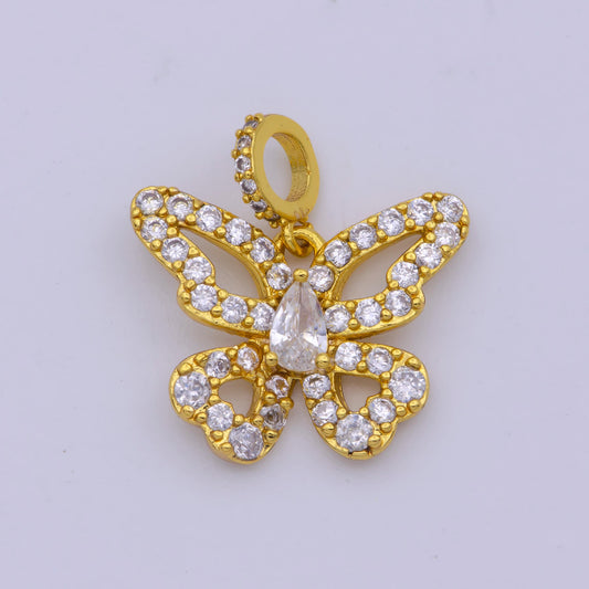 1pc 24k Gold Micro Pave butterfly Charm, Cubic Zirconia Mariposa Pendant Charm, For DIY Jewelry I330