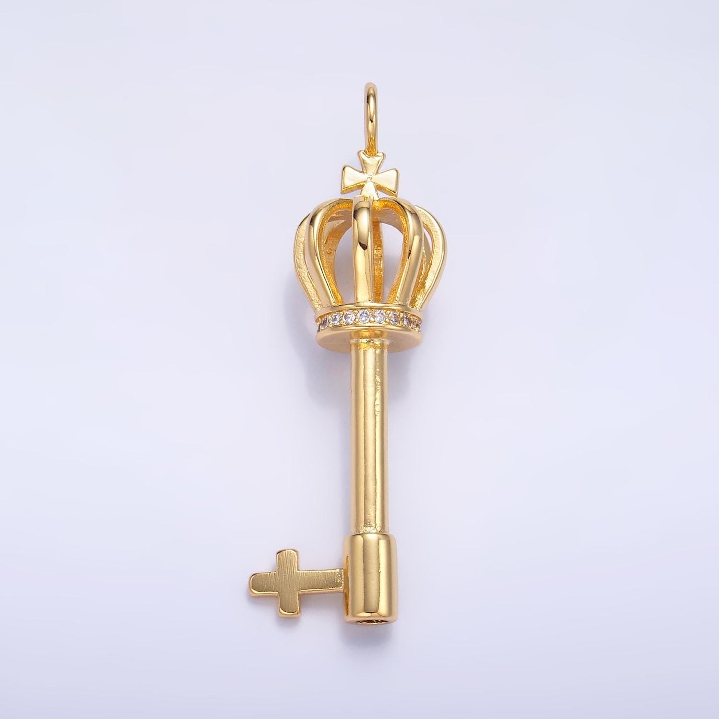 Holy Priest Cross Key 24K Gold Filled CZ Religious Pendant | W-214