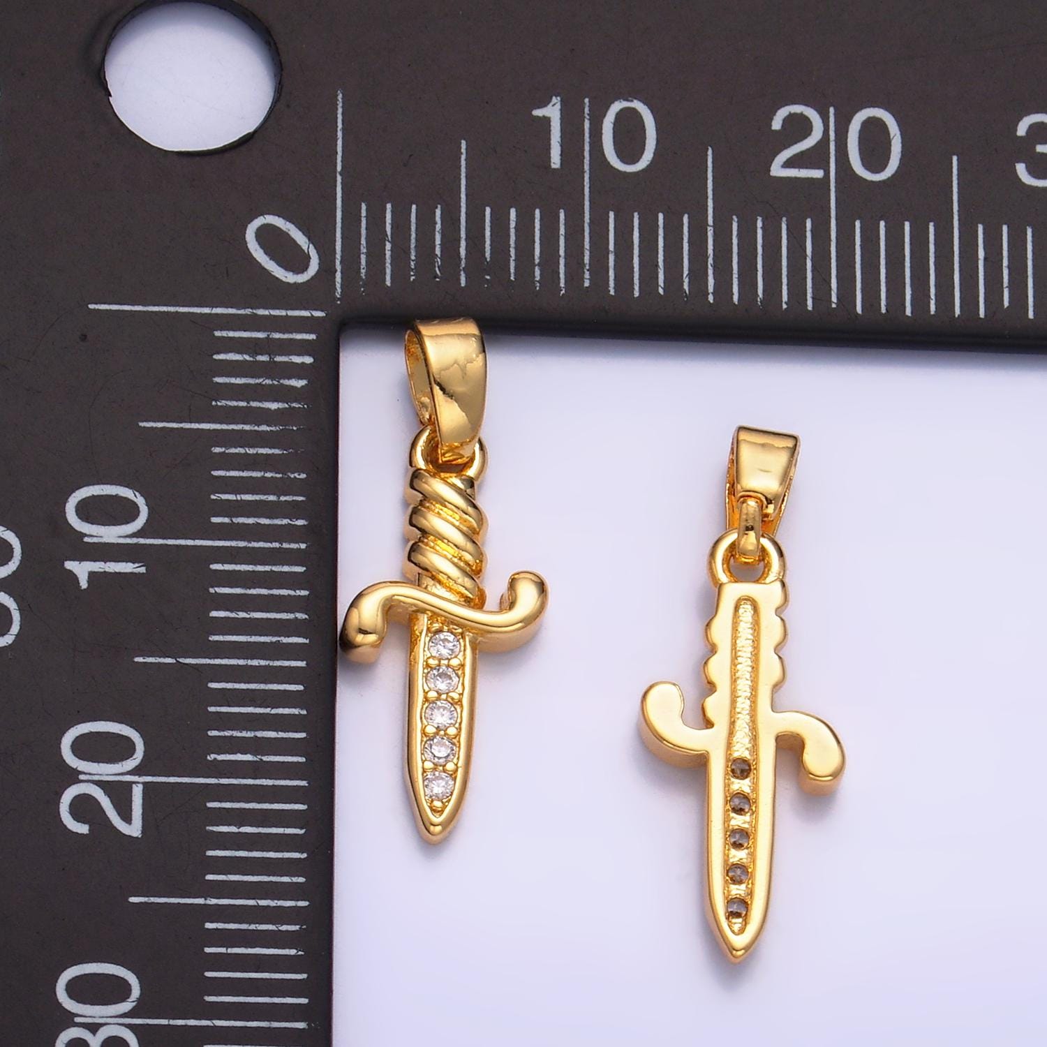 24K Gold Filled Dainty Knife Pendant Small Dagger Amulet Clear Micro CZ Pave | DIY Fashion Charm Add on Necklace Bracelet AA1058