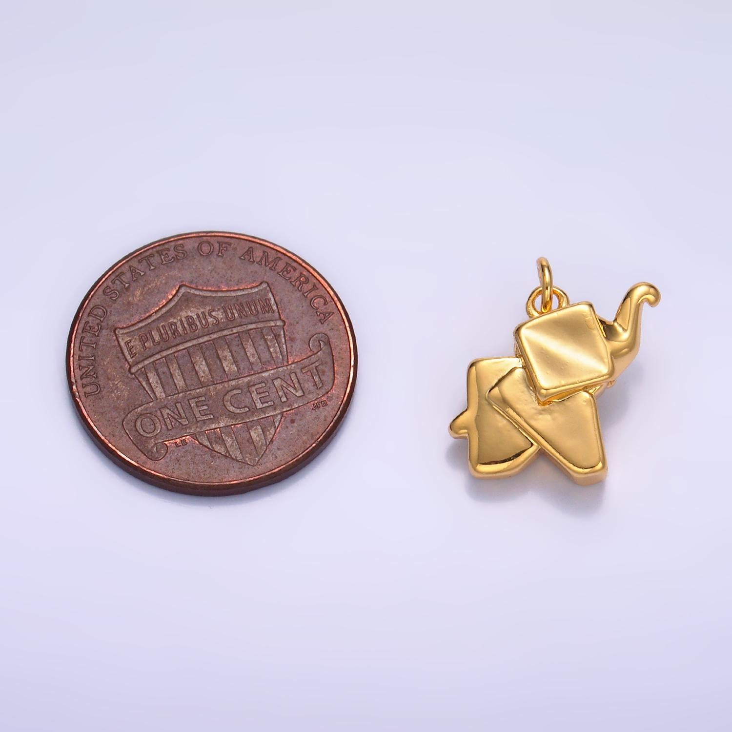 24k Gold Filled Simple Origami Elephant Pendant, Minimalistic Paper Dumbo Charms For DIY Jewelry | W245