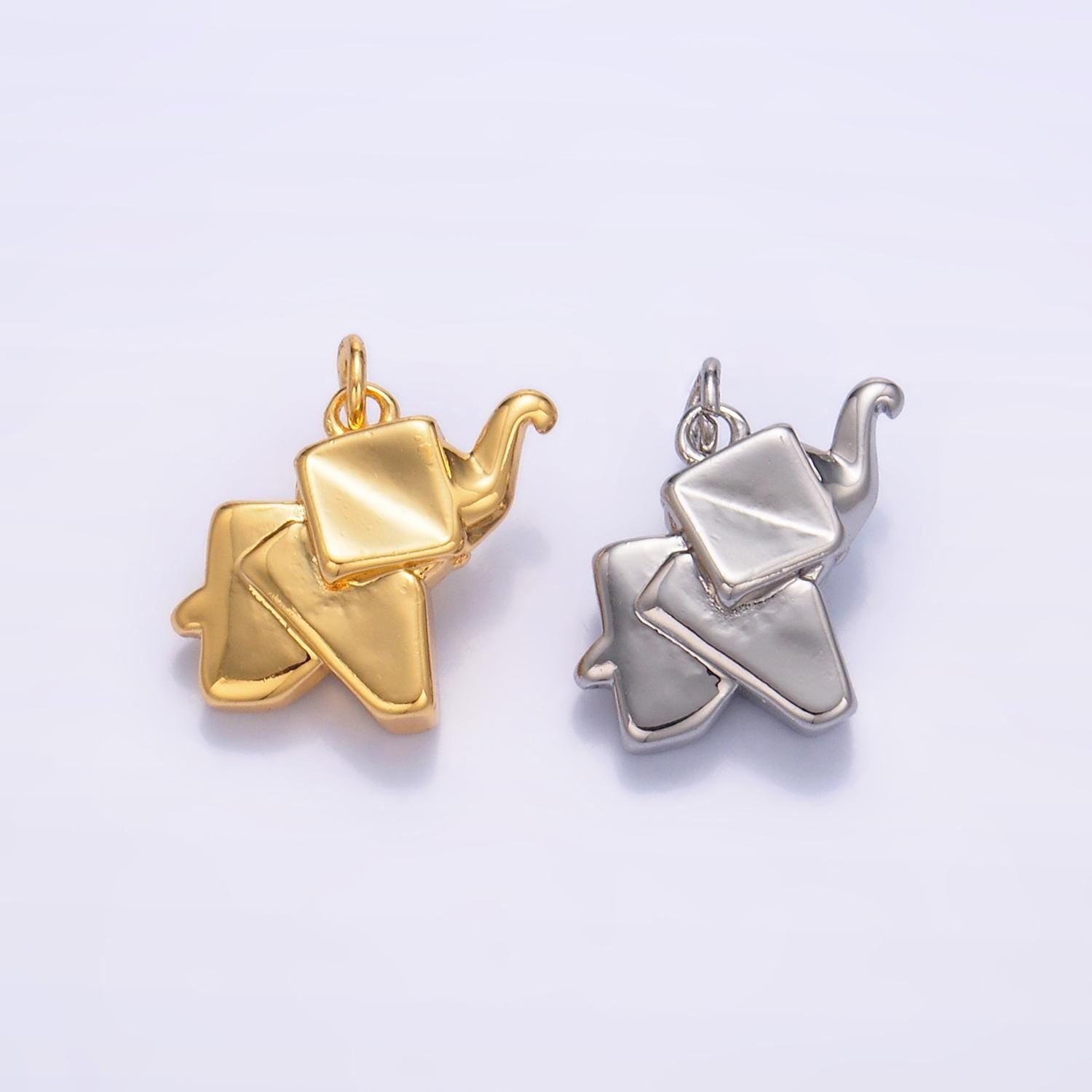 24k Gold Filled Simple Origami Elephant Pendant, Minimalistic Paper Dumbo Charms For DIY Jewelry | W245