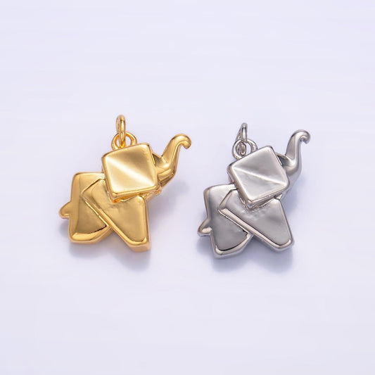 24k Gold Filled Simple Origami Elephant Pendant, Minimalistic Paper Dumbo Charms For DIY Jewelry | W245