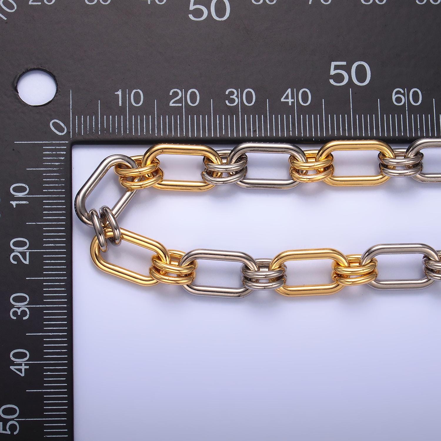 24K Gold Filled Stadium w/ Unique Connector Chain by Yard Mix Metal Link Chain Wholesale unfinished chain for Jewelry Making Roll-1540