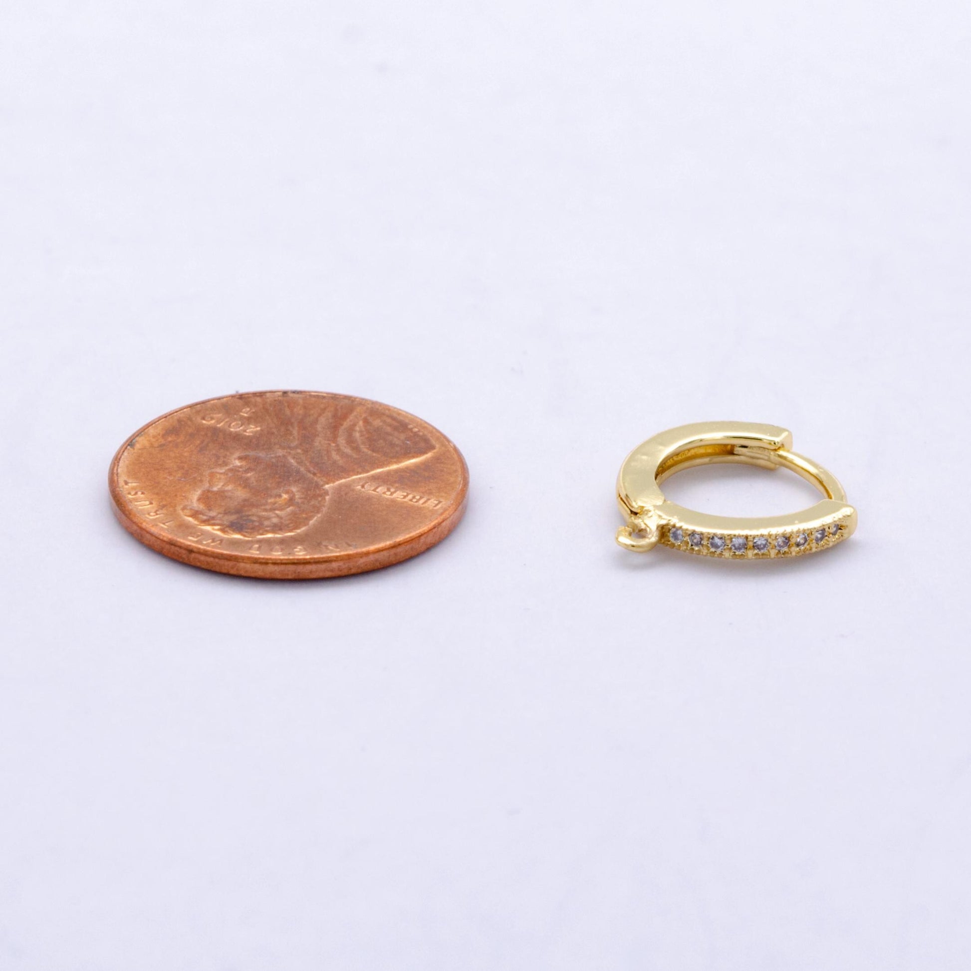 14K Gold Filled 12mm Micro Paved Huggie Earring Findings in Gold & Silver Hoop for Earring Supplies | Z1048