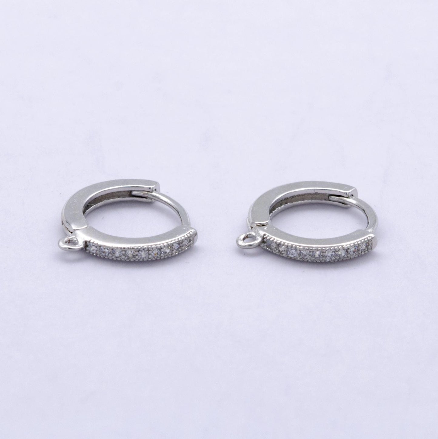 14K Gold Filled 12mm Micro Paved Huggie Earring Findings in Gold & Silver Hoop for Earring Supplies | Z1048