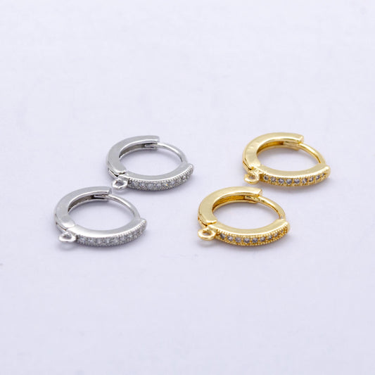 14K Gold Filled 12mm Micro Paved Huggie Earring Findings in Gold & Silver Hoop for Earring Supplies | Z1048