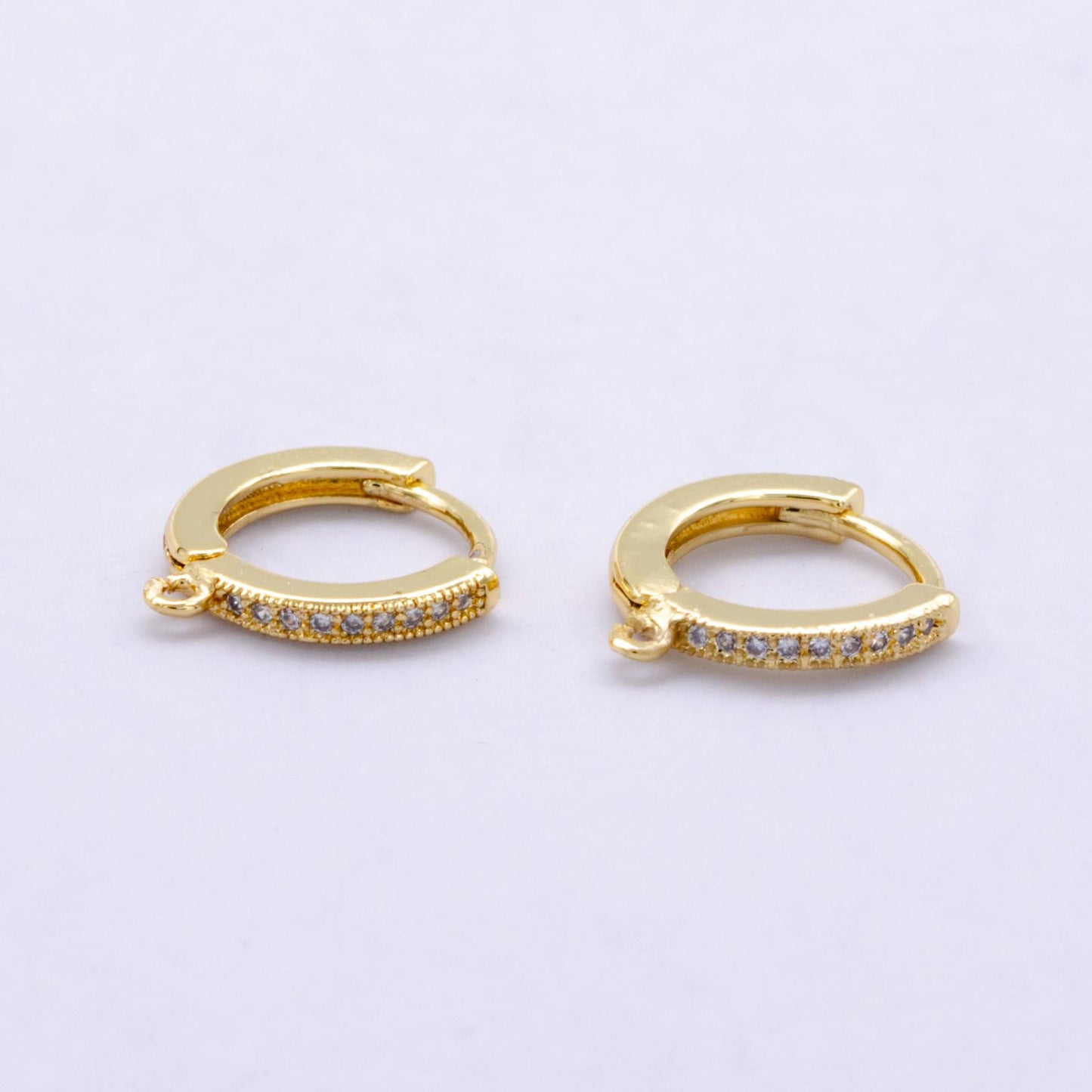 14K Gold Filled 12mm Micro Paved Huggie Earring Findings in Gold & Silver Hoop for Earring Supplies | Z1048