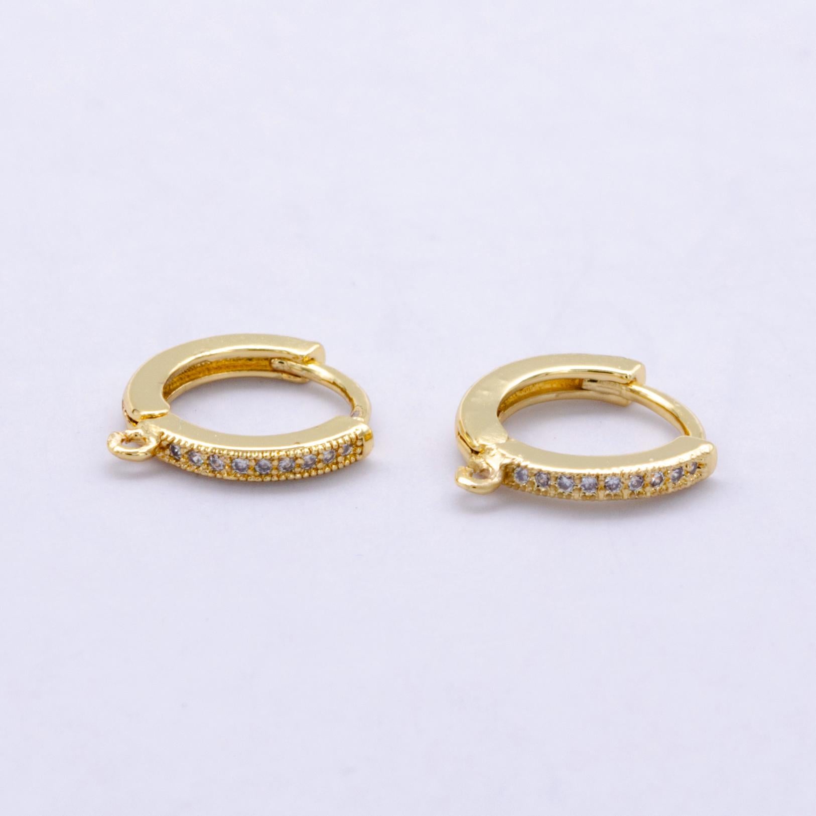 14K Gold Filled 12mm Micro Paved Huggie Earring Findings in Gold & Silver Hoop for Earring Supplies | Z1048