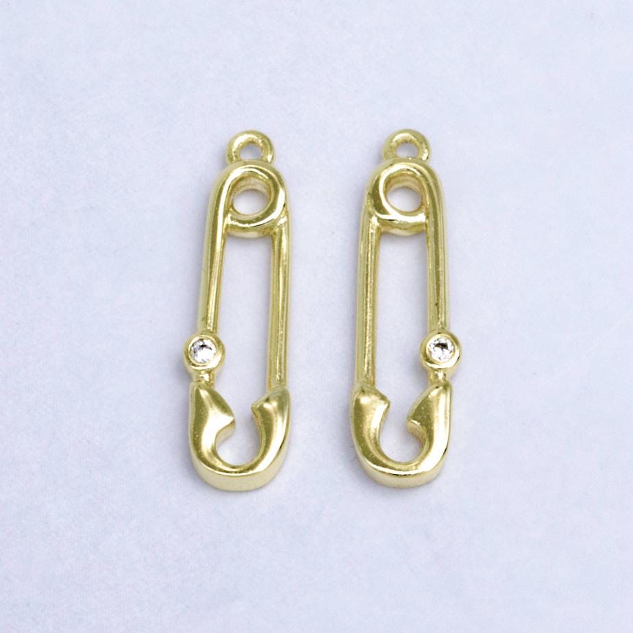 14K Gold Filled Safety Pin Charm Clear CZ Safety Baby Pin Charm | w268