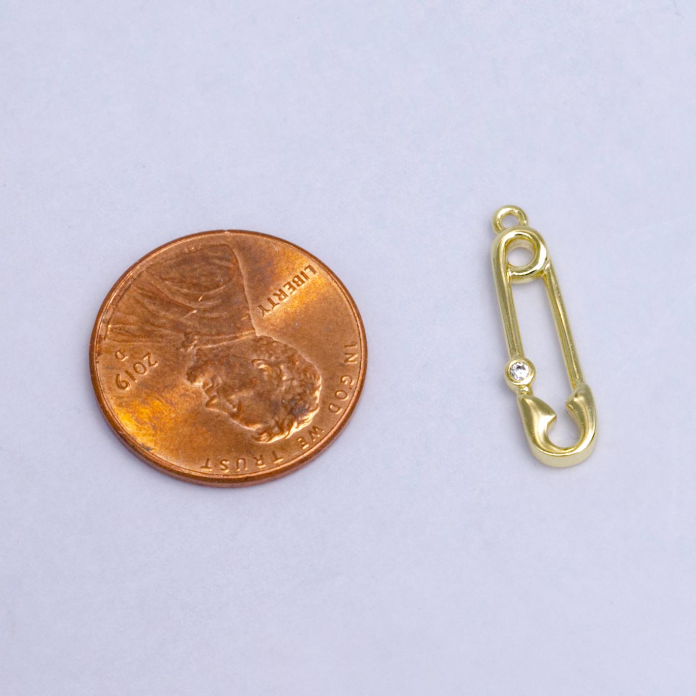14K Gold Filled Safety Pin Charm Clear CZ Safety Baby Pin Charm | w268