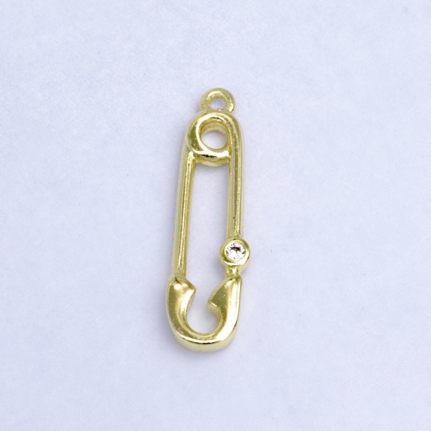 14K Gold Filled Safety Pin Charm Clear CZ Safety Baby Pin Charm | w268
