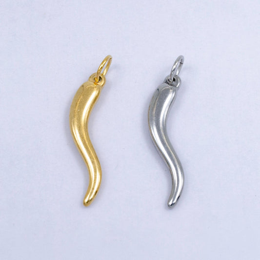 Dainty Stainless Steel Italian Horn Charm Cornecello Good Luck Protector Gold Stainless Steel Charm 40MM - Silver Gold Chili Charm E660
