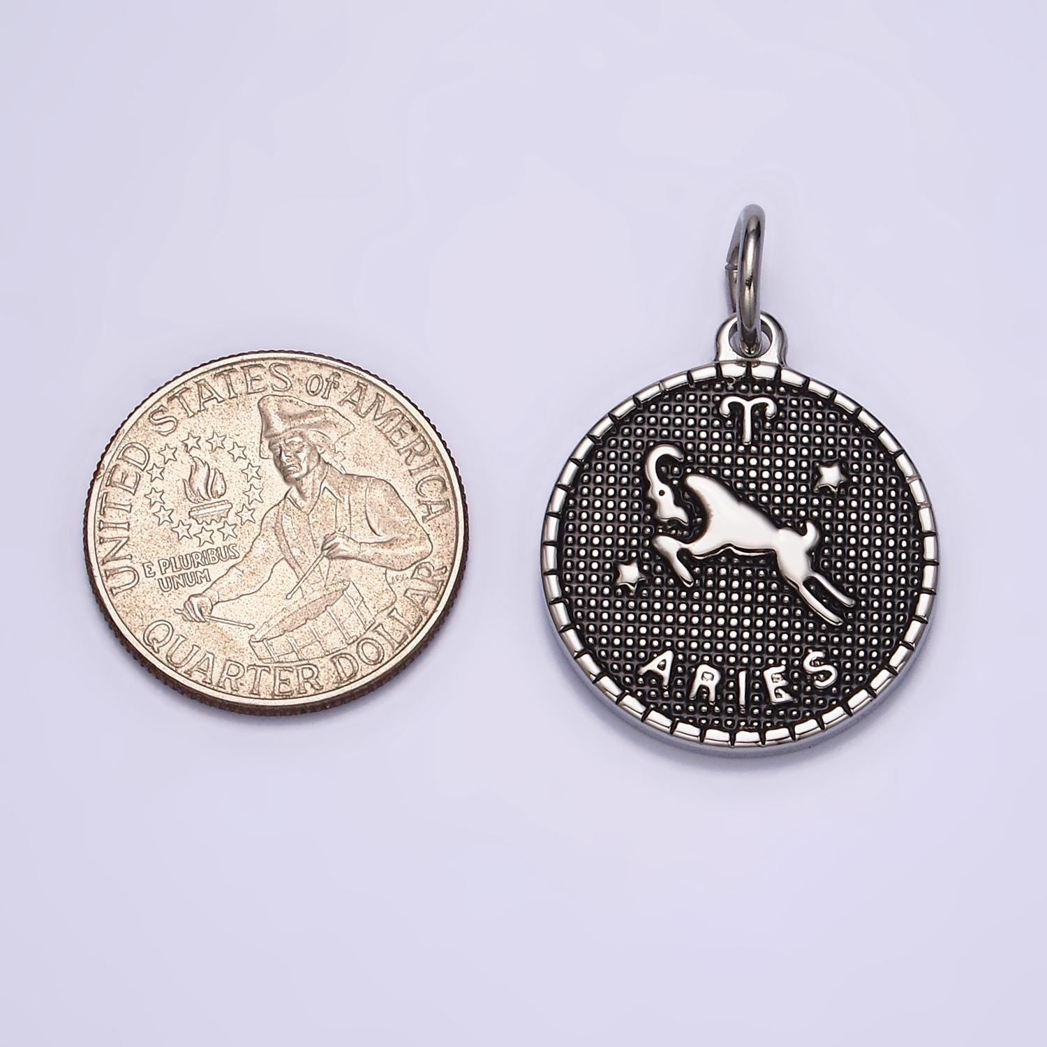 Coin Medallion Zodiac Pendants Stainless Steel Silver Astrological Birthday Zodiac Sign Charms | A1229