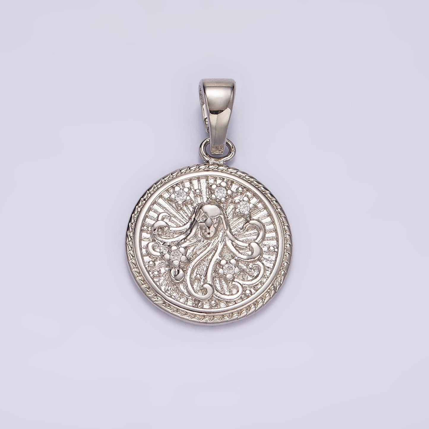 Dainty Zodiac Horoscope Sign Constellation Medallion Pendant Charm Textured Coin Decorative Edge for Necklace Jewelry Making, A1701--1706