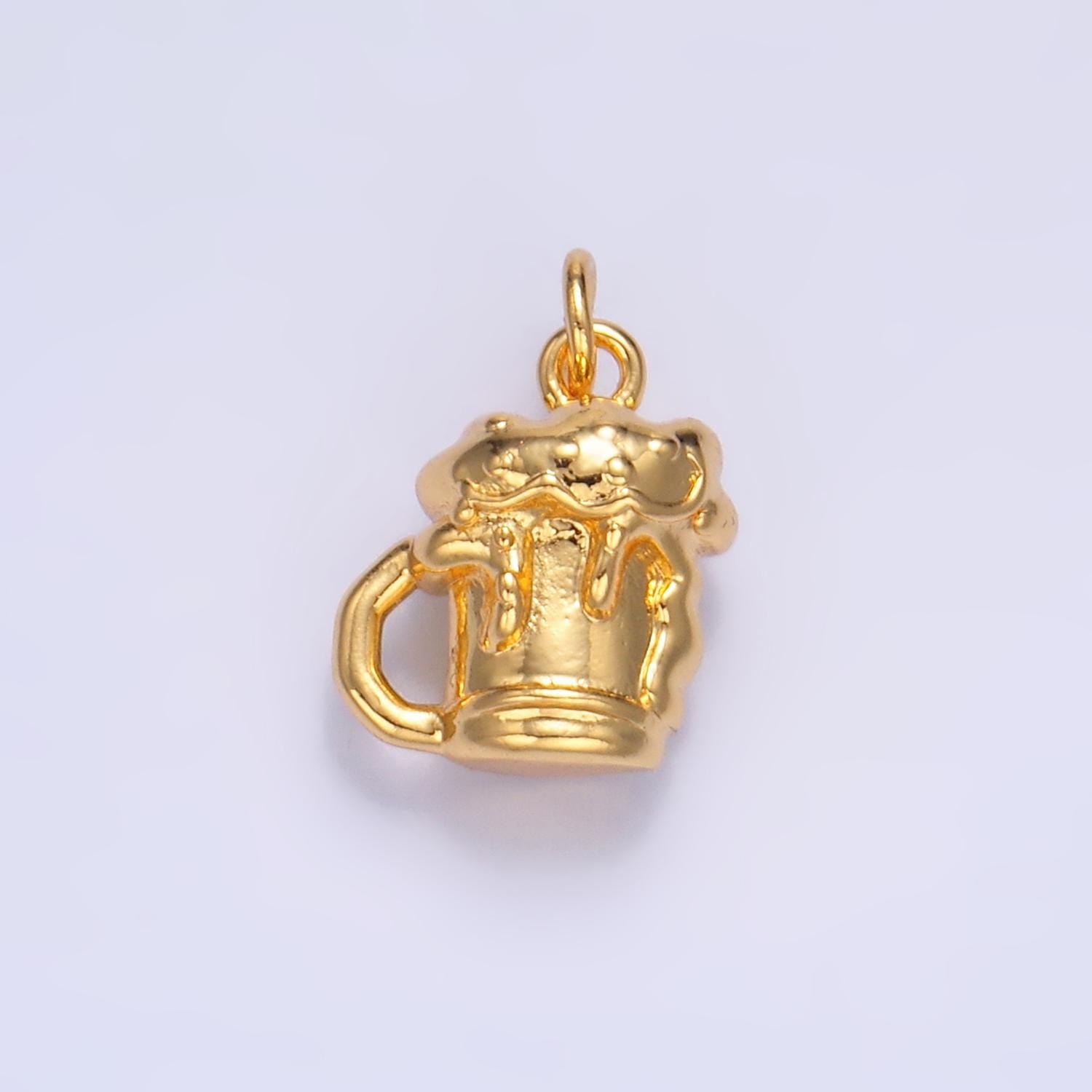 24K Gold Filled Beer Charm Silver Glass Alcoholic Drink 3D Charm in Gold & Silver | W250