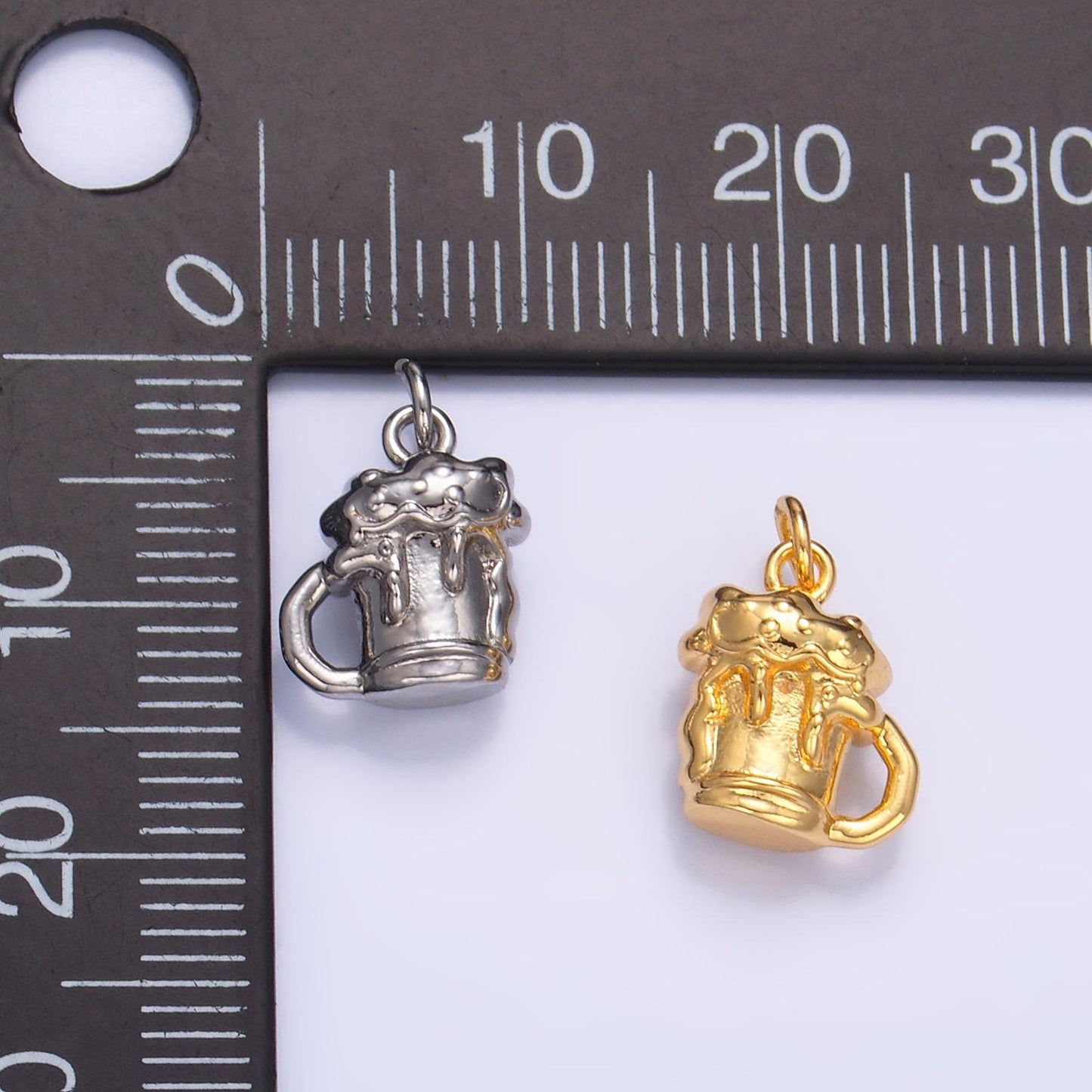 24K Gold Filled Beer Charm Silver Glass Alcoholic Drink 3D Charm in Gold & Silver | W250