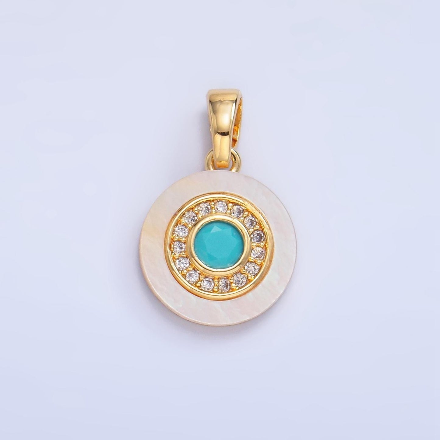 Colorful CZ Evil Eye Freshwater Pearl Gold Bezel Charm Evil Eye Round Shaped Gold Filled Pendant AA1038