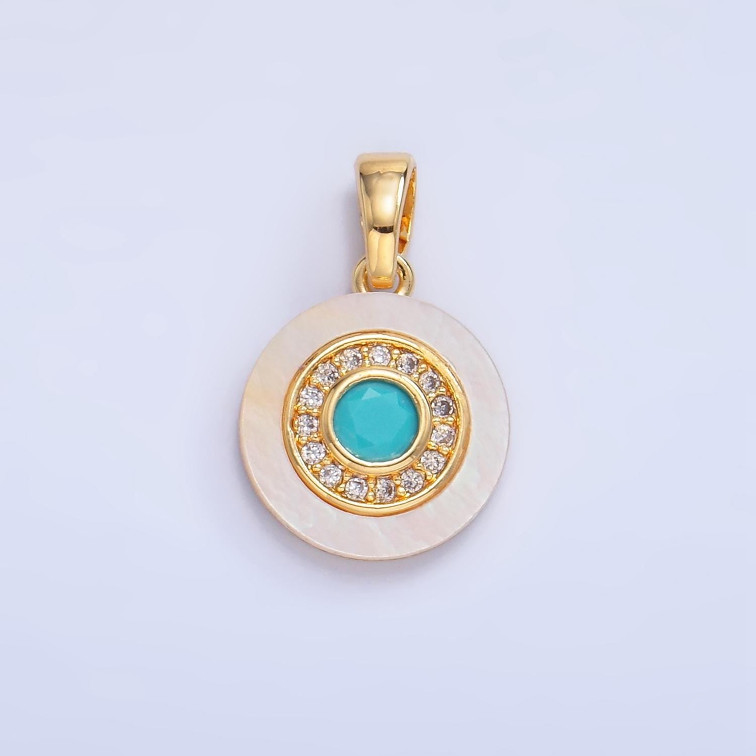 Colorful CZ Evil Eye Freshwater Pearl Gold Bezel Charm Evil Eye Round Shaped Gold Filled Pendant AA1038