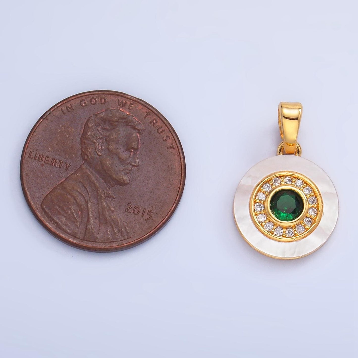 Colorful CZ Evil Eye Freshwater Pearl Gold Bezel Charm Evil Eye Round Shaped Gold Filled Pendant AA1038