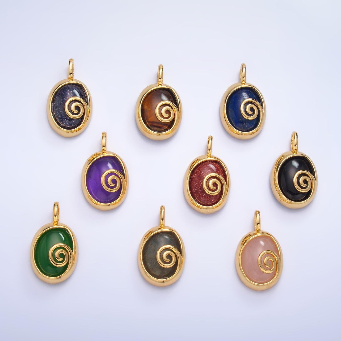 24K Gold Filled Gemstone Cabochon Swirl Bezel Pendant | AA1047 - AA1051