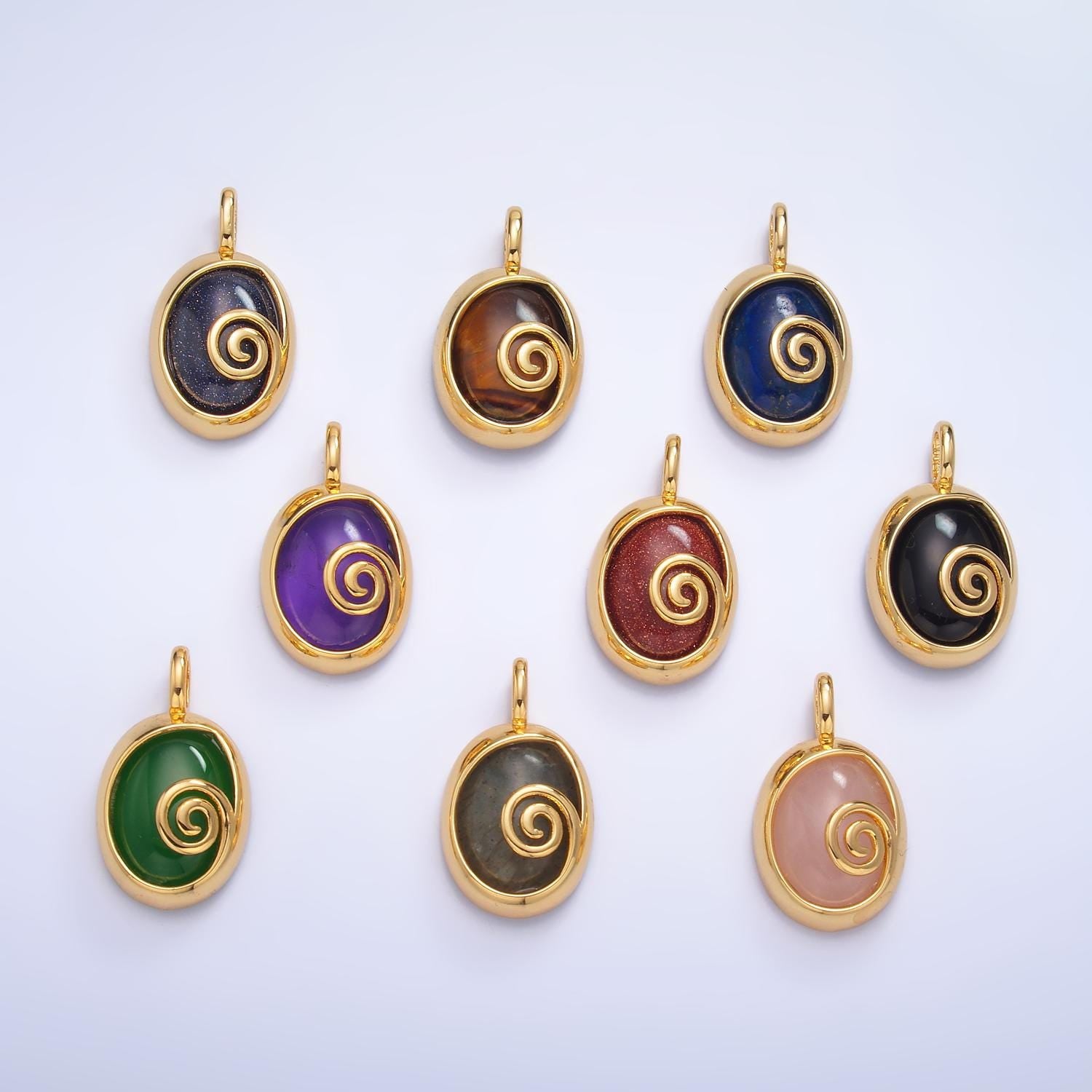 24K Gold Filled Gemstone Cabochon Swirl Bezel Pendant | AA1047 - AA1051