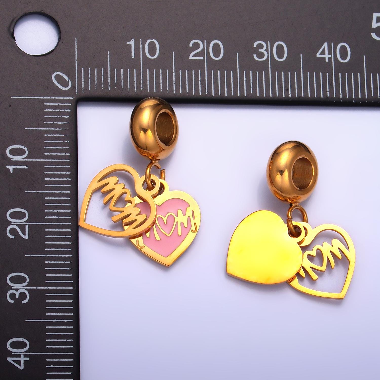 Stainless Steel Gold Heart Mom Charm Mother Day Theme Rondelle Bail Drop Pendant | P-752