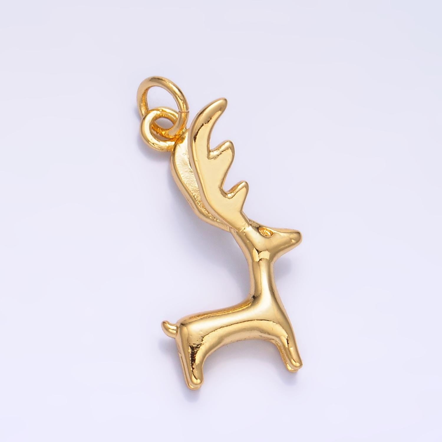 Mini 24K Gold Filled Reindeer Charm Christmas Rudolph Pendant Animal 3D Charm | W270