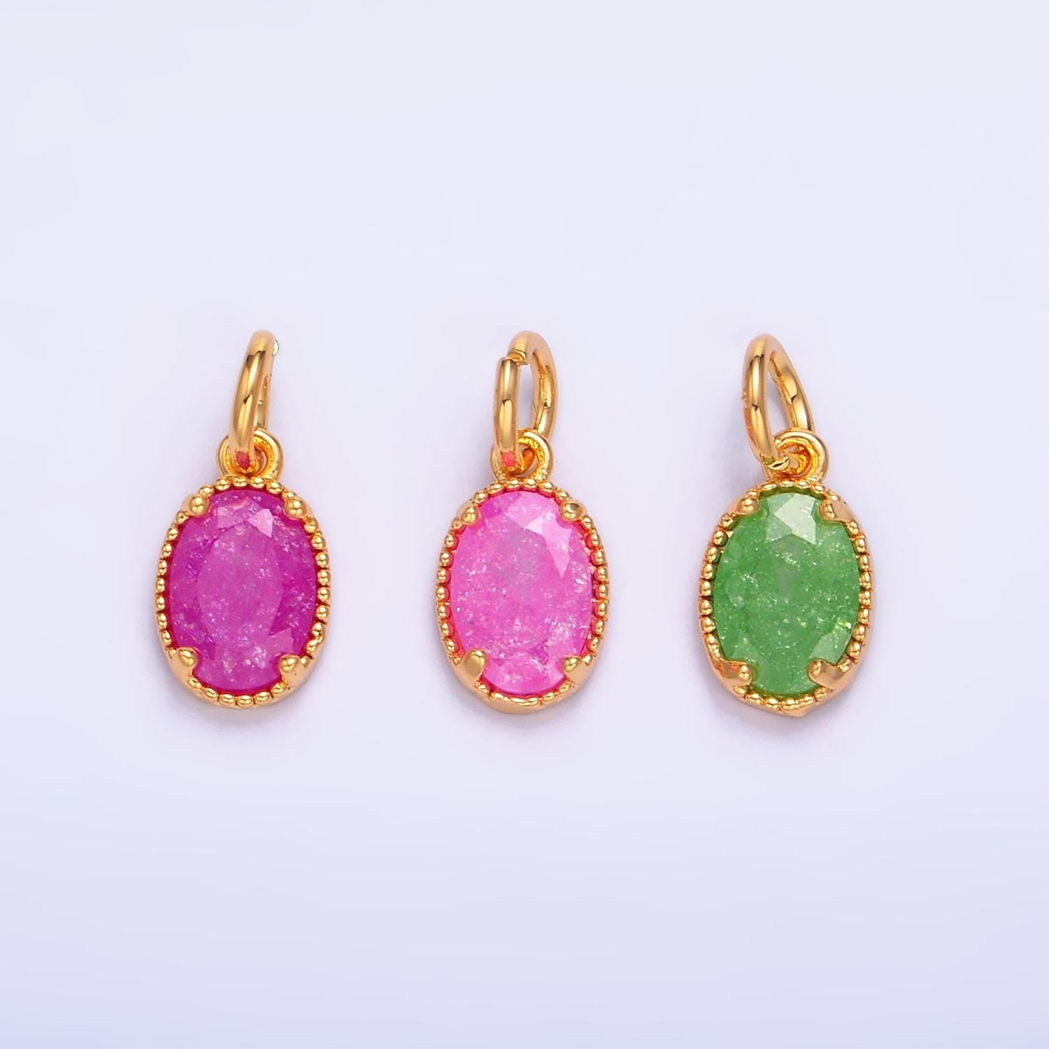 Mini Oval Charm with Colorful CZ Oval Stone for Necklace Pendant Jewelry Making Supply W280
