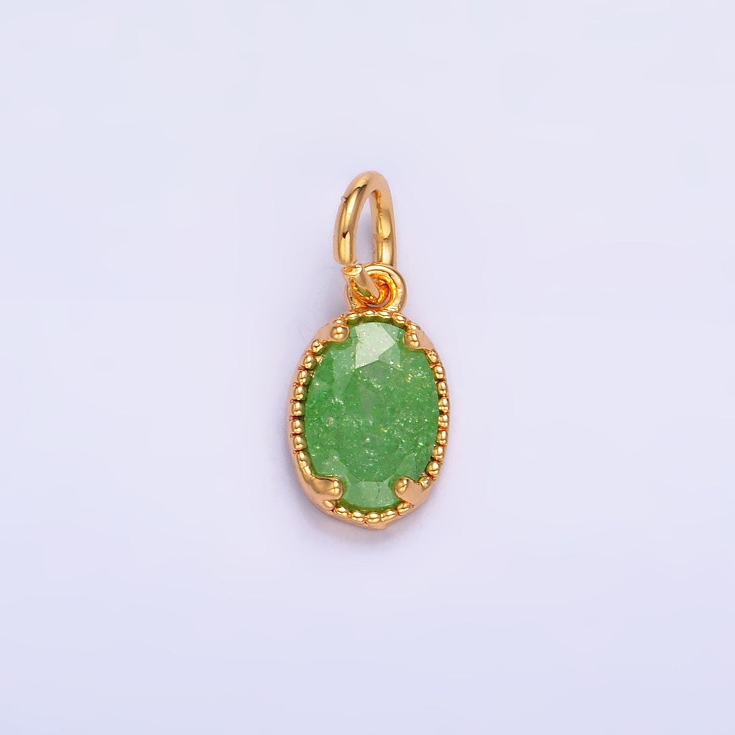 Mini Oval Charm with Colorful CZ Oval Stone for Necklace Pendant Jewelry Making Supply W280