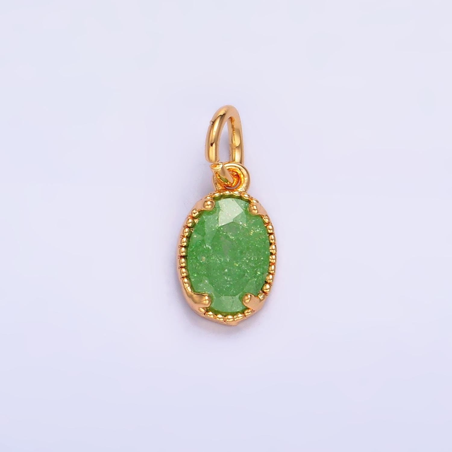 Mini Oval Charm with Colorful CZ Oval Stone for Necklace Pendant Jewelry Making Supply W280