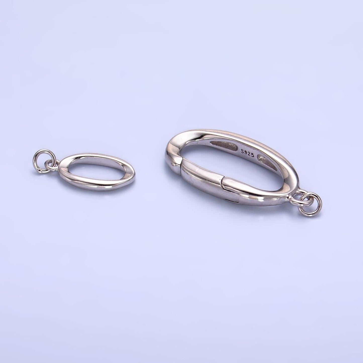 s925 Sterling Silver Charm Holder Clasp Double Oval Push Spring Gate Jewelry Making Supply in Gold & Silver | SL-546