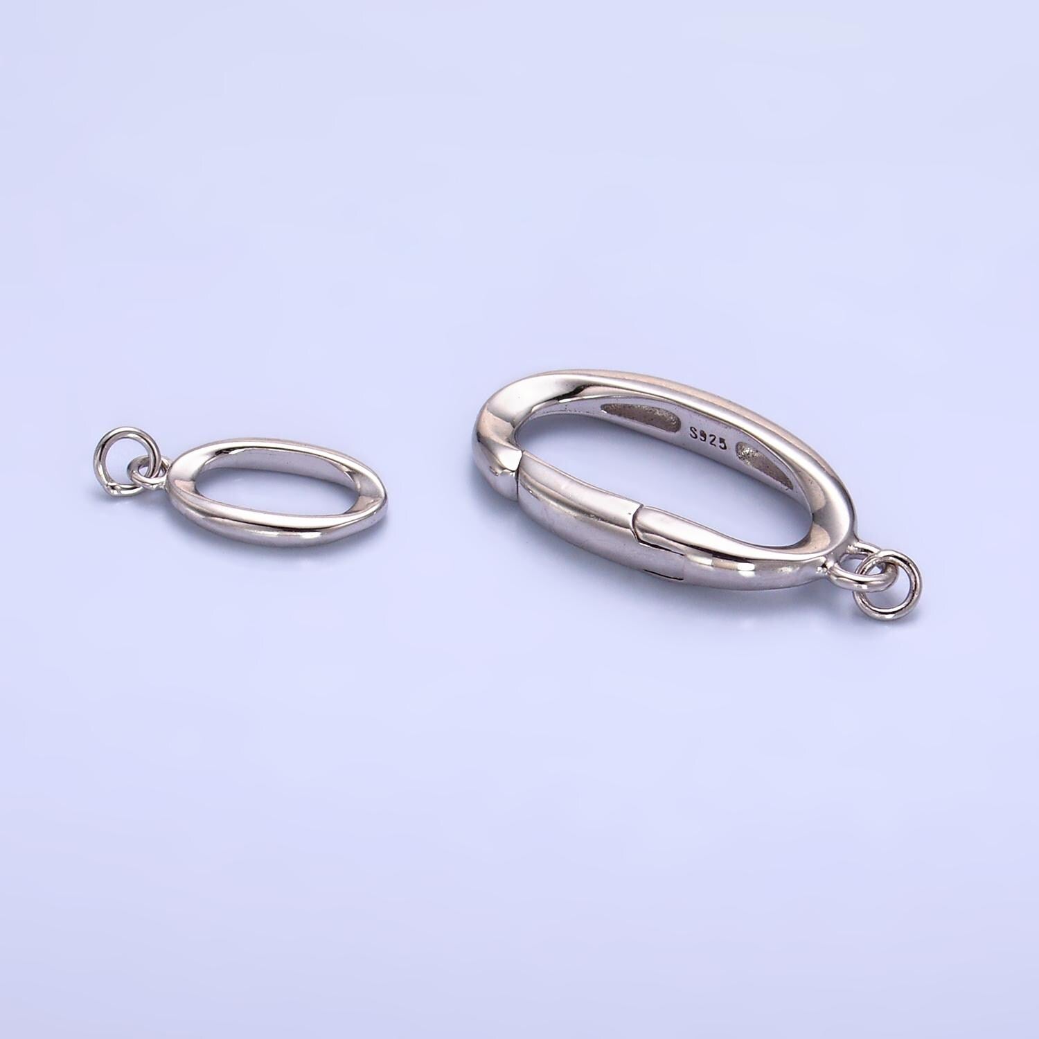 s925 Sterling Silver Charm Holder Clasp Double Oval Push Spring Gate Jewelry Making Supply in Gold & Silver | SL-546