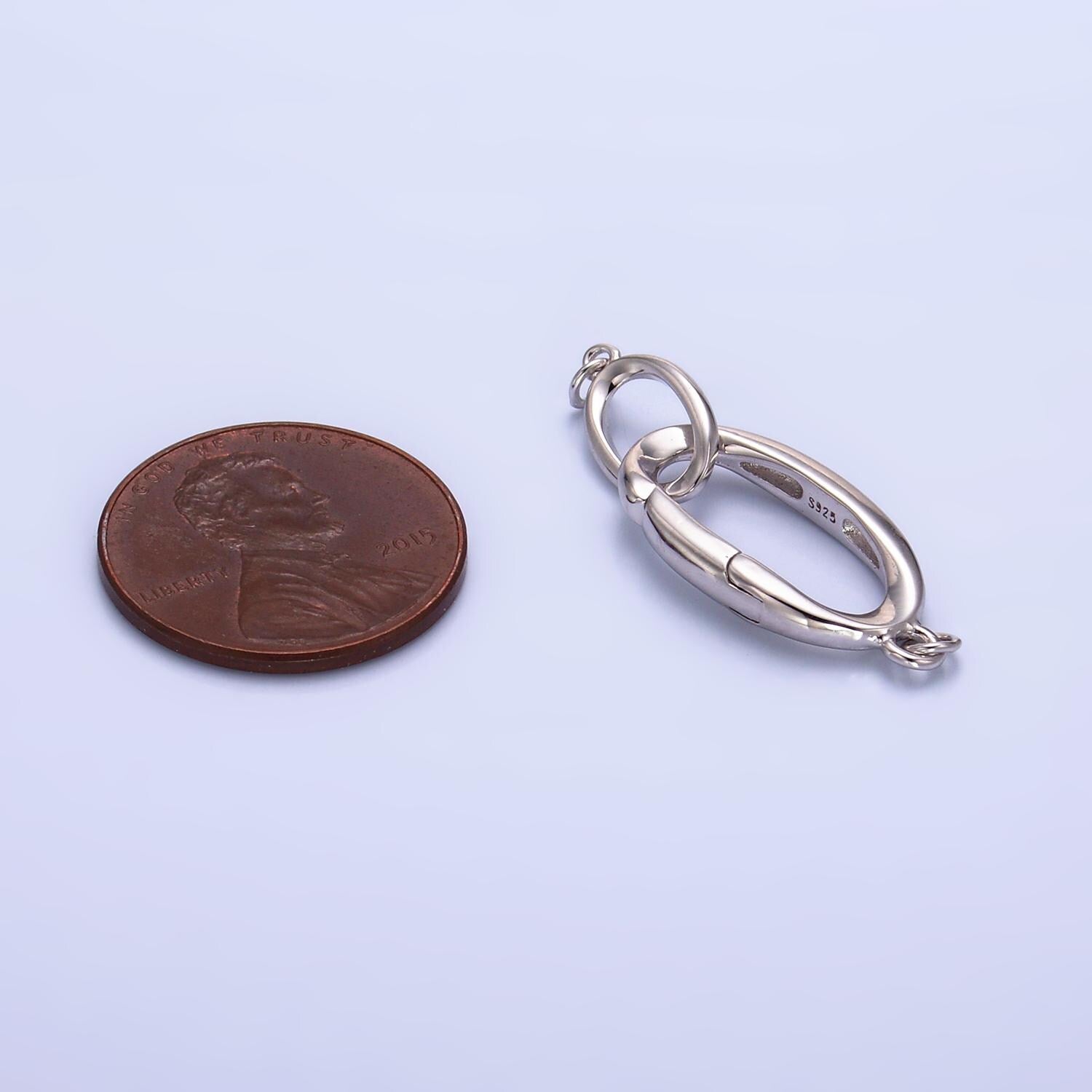 s925 Sterling Silver Charm Holder Clasp Double Oval Push Spring Gate Jewelry Making Supply in Gold & Silver | SL-546