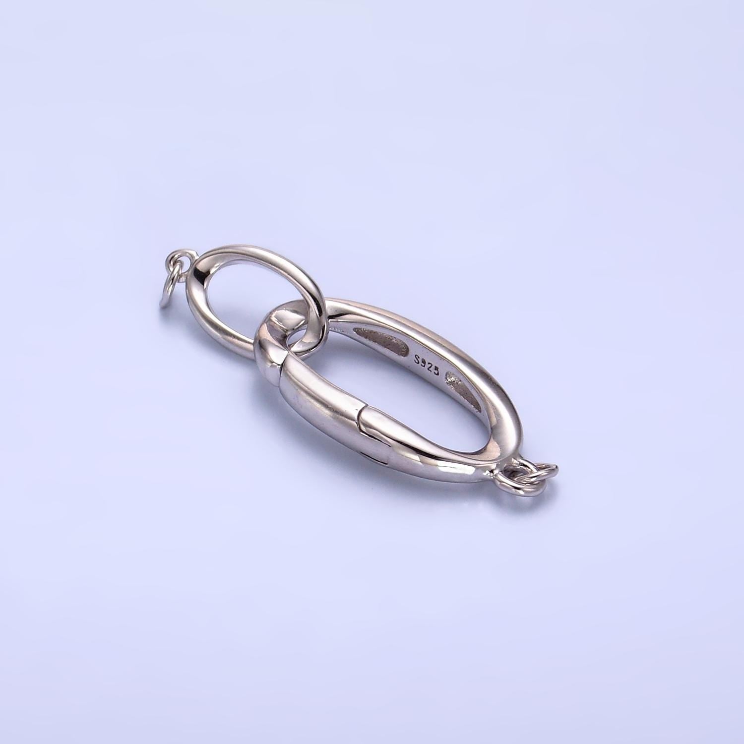 s925 Sterling Silver Charm Holder Clasp Double Oval Push Spring Gate Jewelry Making Supply in Gold & Silver | SL-546